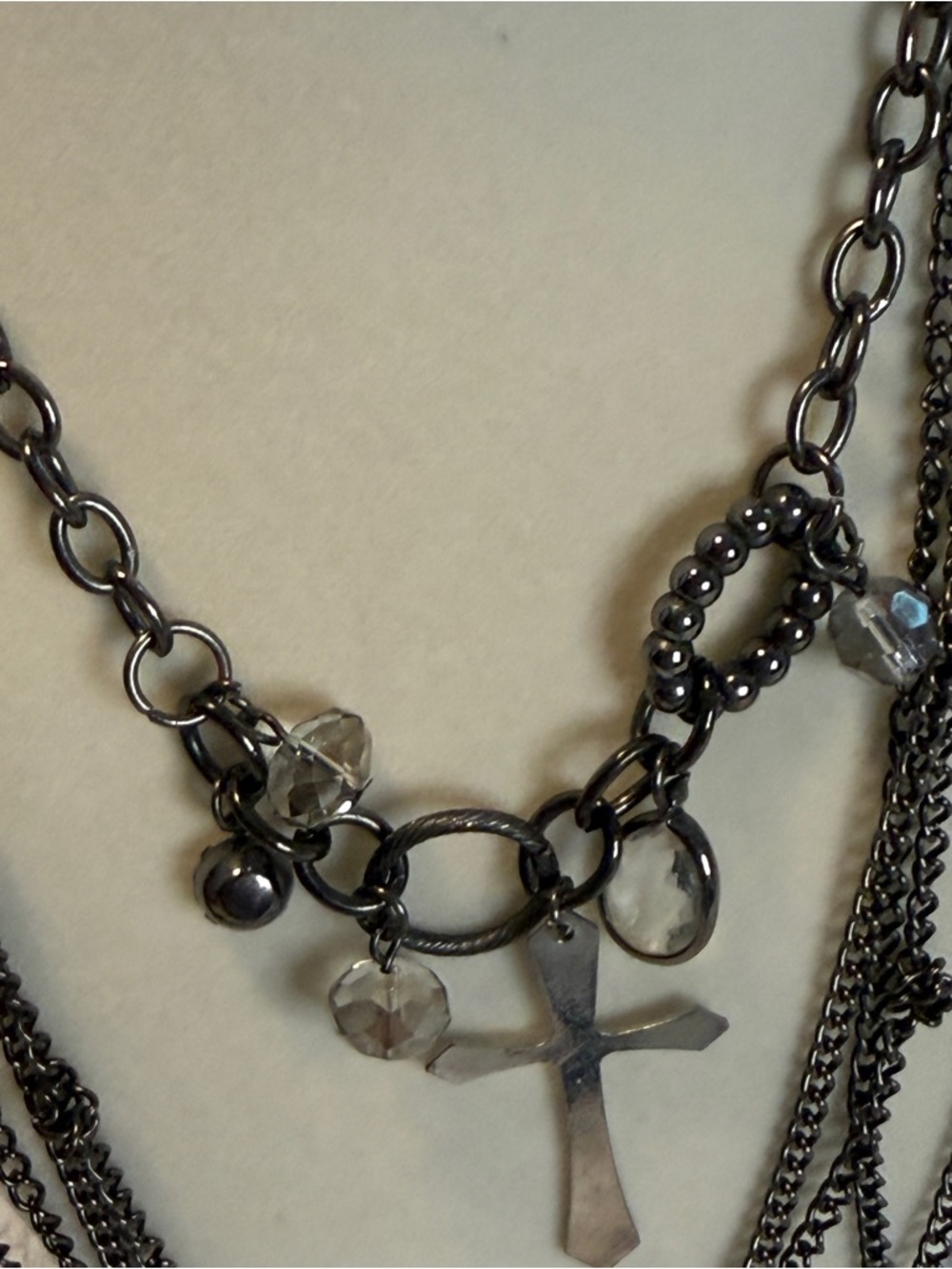Source Unknown Gunmetal Multi-Layer Cross Necklace with Crystal Drops - Picture 5 of 6
